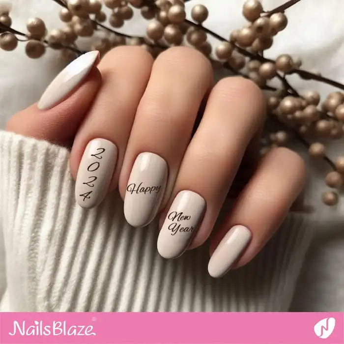 Nude Happy New Year Nails |  2024 Nails - NB1337